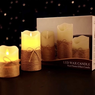 Batteridrevet bloklys med bevægelig flamme  - 3 stk. i forskellige størrelse